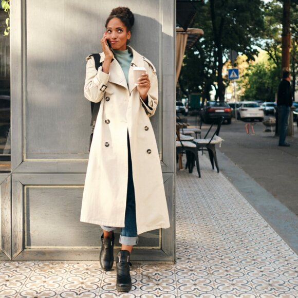 NWT ASOS Front Button Down Flowy Belted Duster Khaki Trench Coat 🍁 Sand Stone - Picture 2 of 10